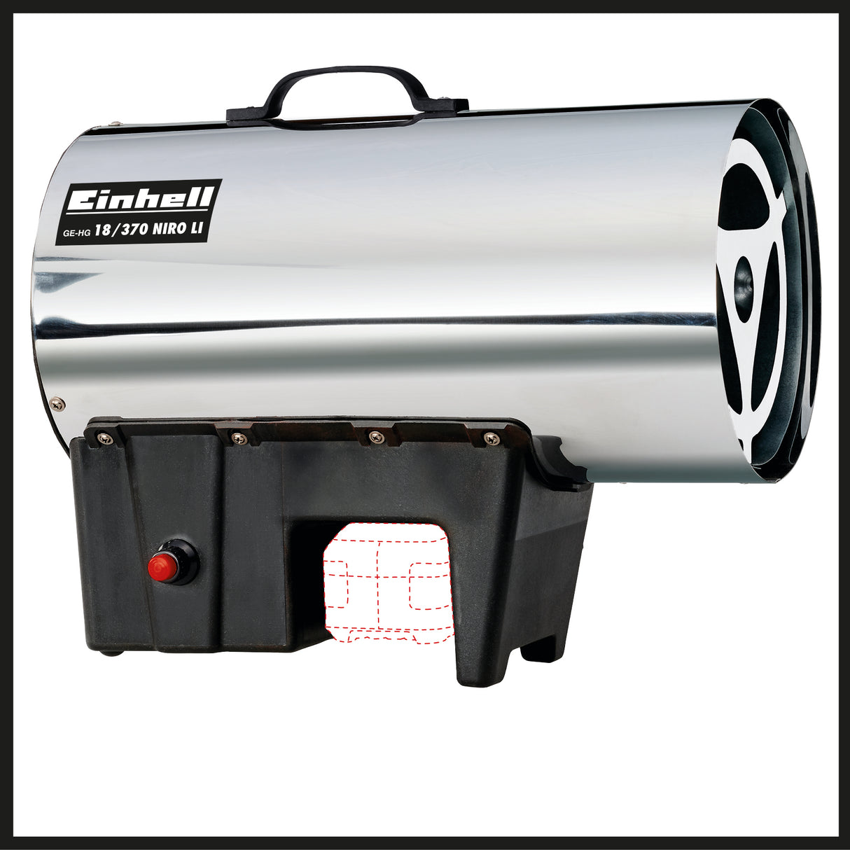 Aeroterma de aer cald pe acumulator Einhell GE-HG 18/370 Niro Li-Solo PXC (Li-ion, 37 kW, carcasa din tabla de otel inoxidabil, aprindere piezo, electrovalva, fara acumulator sau incarcator