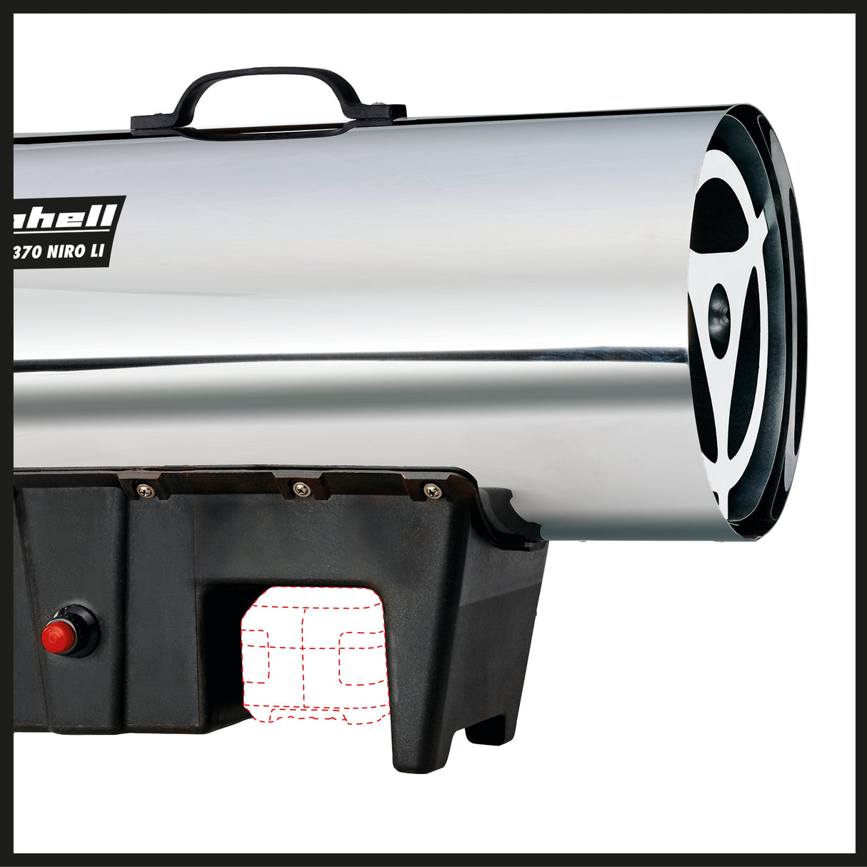 Aeroterma de aer cald pe acumulator Einhell GE-HG 18/370 Niro Li-Solo PXC (Li-ion, 37 kW, carcasa din tabla de otel inoxidabil, aprindere piezo, electrovalva, fara acumulator sau incarcator