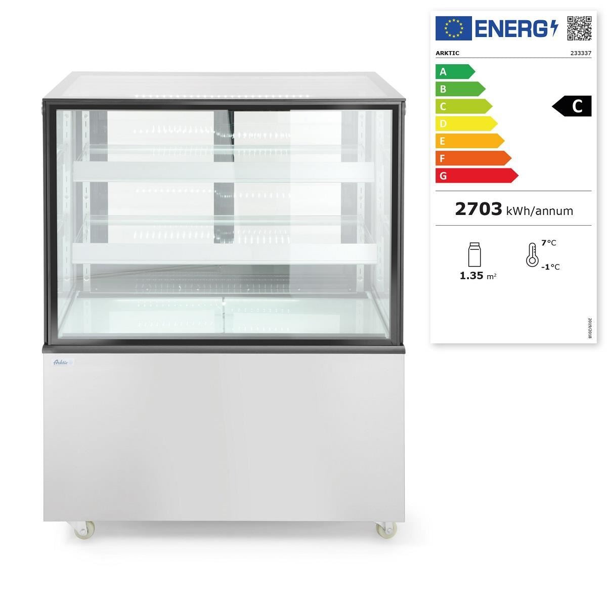 Vitrina frigorifica de prezentare interval temp. 2/6?C, corp inox, 300 litri, 480 W ARKTIC by Hendi, 915x675x(H)1210 mm, Clasa energetica C