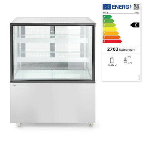 Vitrina frigorifica de prezentare interval temp. 2/6?C, corp inox, 300 litri, 480 W ARKTIC by Hendi, 915x675x(H)1210 mm, Clasa energetica C