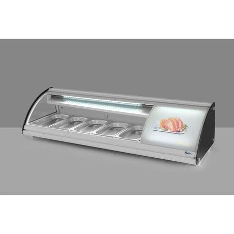 Vitrina sushi, 63 lt, pt 5 tavi GN1/3, interval temp 0-6 gr C, 160 W, geamuri glisante, corp inox, ARKTIC by Hendi, 1307x450x(H)330 mm