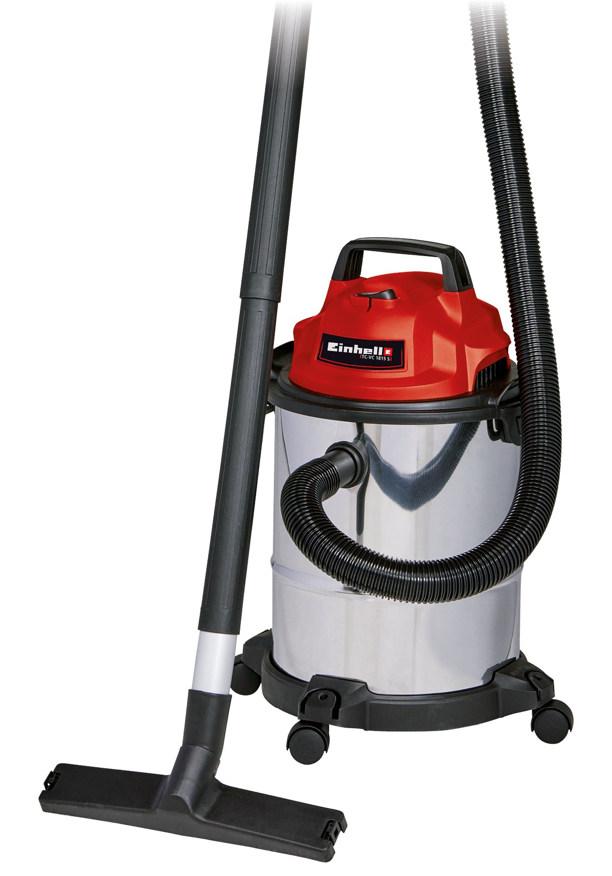 Aspirator umed/uscat Einhell TC-VC 1815 S, 1.250 W, recipient din otel inoxidabil de 15 litri, sistem de furtun de 36 mm, suport pentru accesorii, duza de aspirare cu insertie combinata