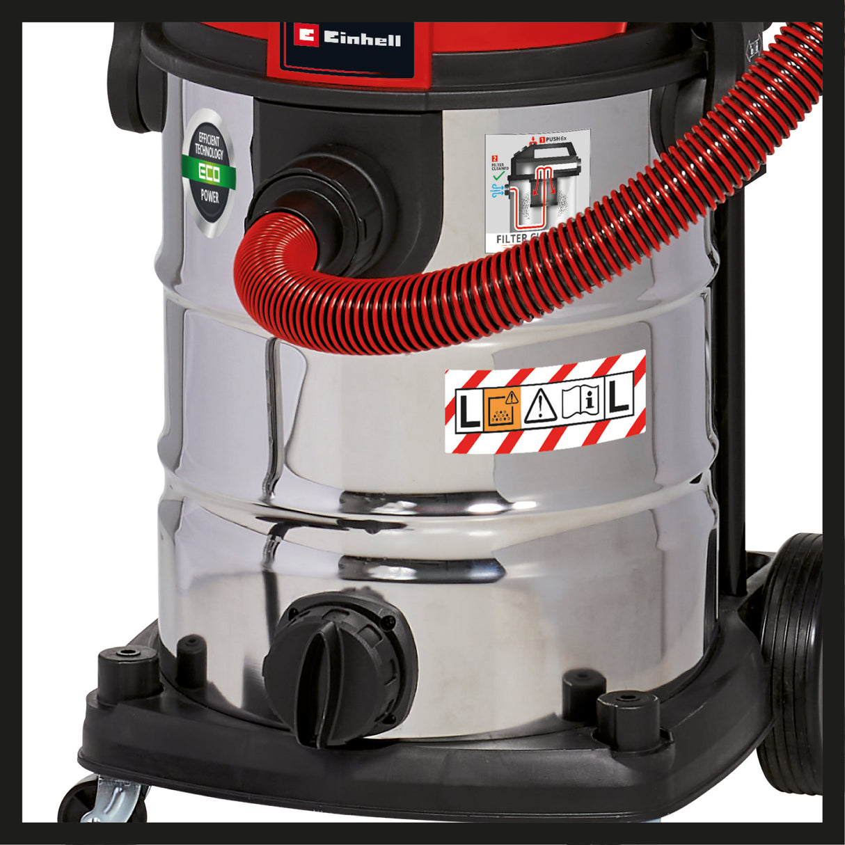 Aspirator umed/uscat Einhell TE-VC 2230 SACL, 1.400 W, 220 mbar, raza de operare 8 m, filtru plisat HEPA inclusiv sistem de curatare a filtrului, recipient de 30 l, clasa de protectie la praf L, priza automata de 2.000 W