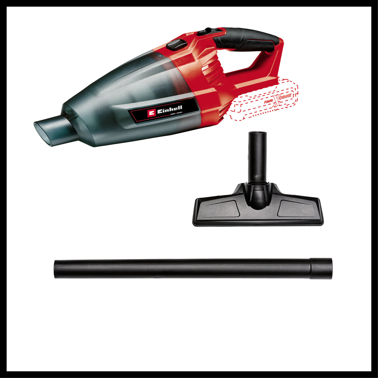 Einhell TE-VC 18 Li-Solo PXC akkus kézi porszívó (lítium-ion akkumulátor, 540 ml-es portartály, 3 fúvóka, hosszabbító, fali tartó, akkumulátor és töltő nélkül szállítjuk)