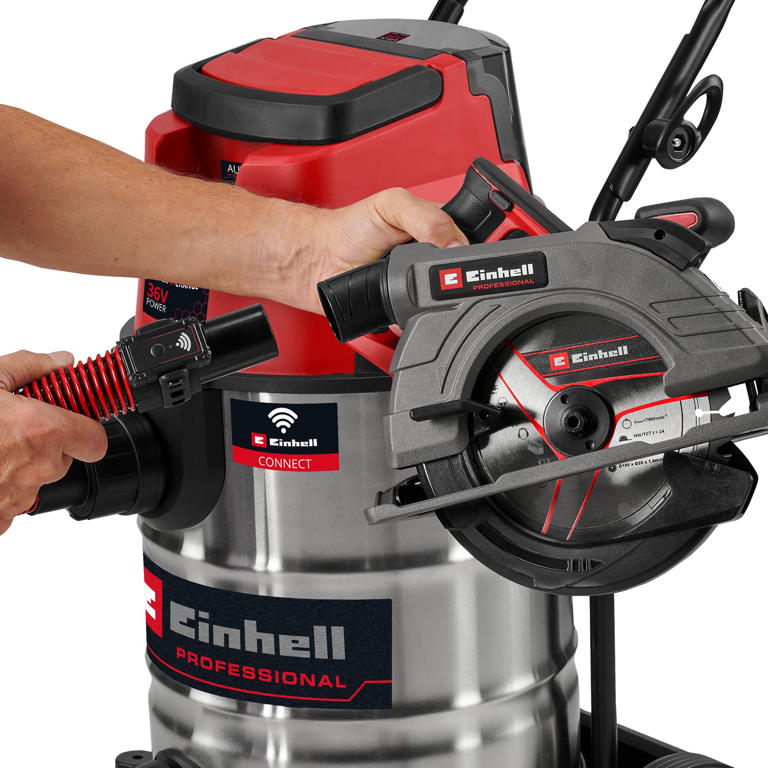 Aspirator umed/uscat pe acumulator Einhell Professional  TP-VC 36/30 S Auto-Solo Power X-Change, 36 V, recipient de 30 l, 150 mbar, pornire automata, ECO/BOOST, incl. filtru si duze, acumulator neinclus