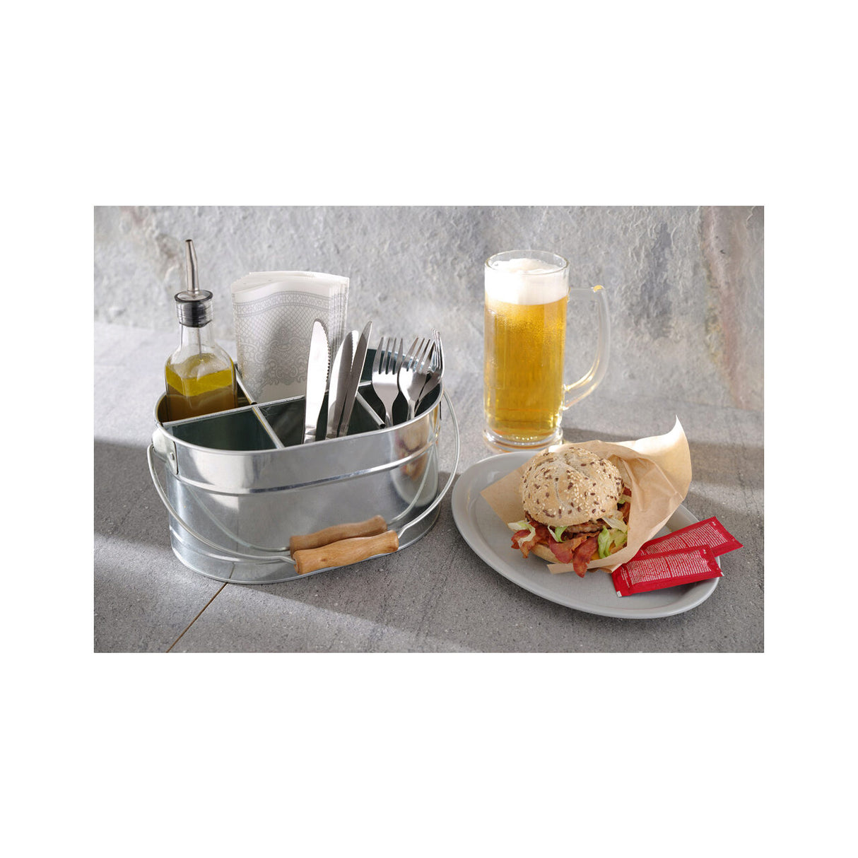 Set rustic tacamuri si servetele, Hendi, tip galeata, 245x167x(H)132, otel galvanizat