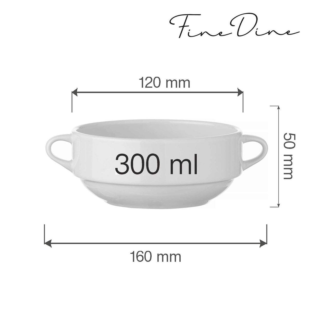 Bol supa cu manere laterale  Bianco 300 ml, Fine Dine