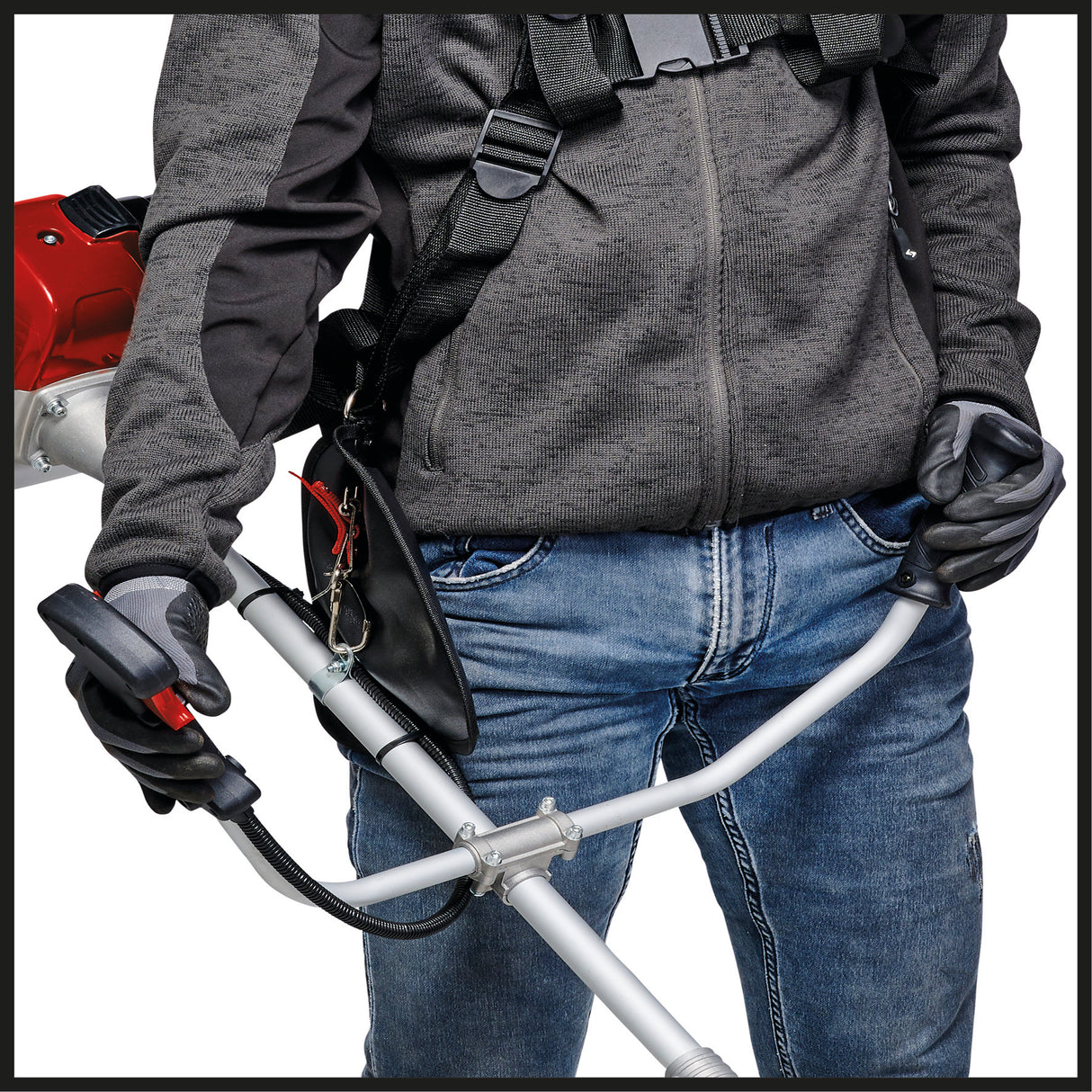 Motocoasa pe benzina Einhell GC-BC 25/1 I AS (0,6 kW, motor in 2 timpi cu vibratii reduse, maner de bicicleta, ax divizat, lama cu 3 dinti + bobina cu fir dublu, sistem de pornire rapida