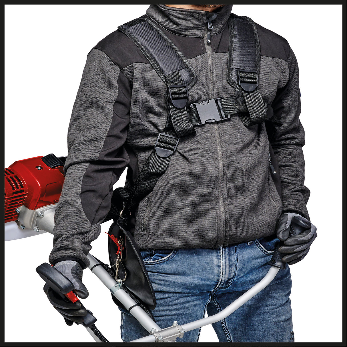 Motocoasa pe benzina Einhell GC-BC 25/1 I AS (0,6 kW, motor in 2 timpi cu vibratii reduse, maner de bicicleta, ax divizat, lama cu 3 dinti + bobina cu fir dublu, sistem de pornire rapida
