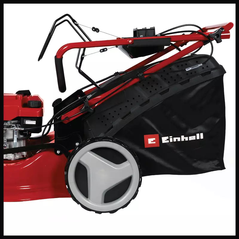 Masina de tuns iarba pe benzina Einhell GC-PM 51/3 S HW-E Li,2.7 kW, motor in 4 timpi cu 1 cilindru, roti mari, pornire cu sfoara, functie pornire electrica, inclusiv baterie 2.0 Ah si incarcator - imagine 5
