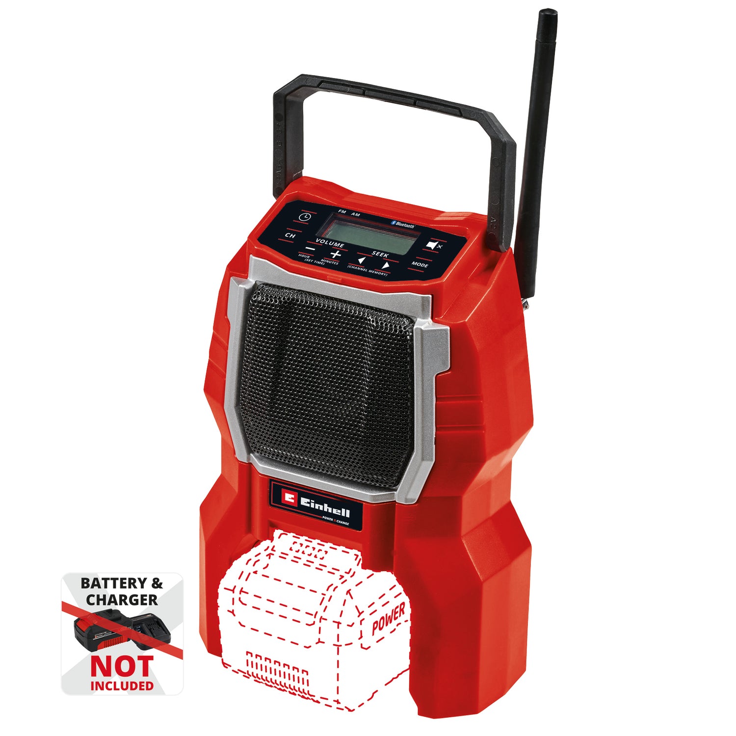 Radio pe acumulator Einhell TC-RA 18 Li BT-Solo Power X-Change (Li-ion, 18 V, difuzor de 10 W, Bluetooth, functie de cautare automata a posturilor, afisaj LCD iluminat, fara acumulator sau incarcator