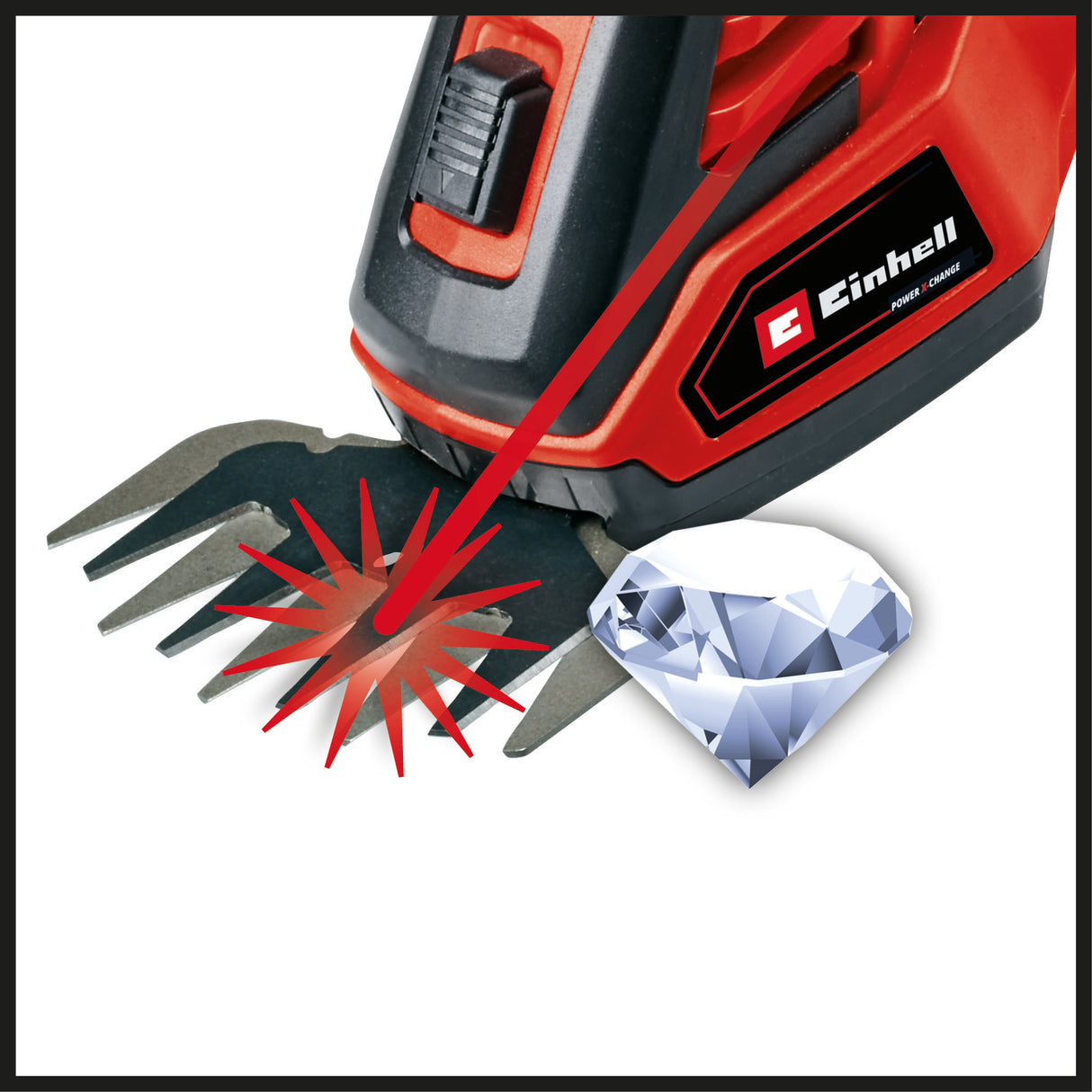 Foarfeca de iarba si gard viu pe acumulator Einhell GE-CG 18/100 Li-Solo Power X-Change, Li-Ion, 18 V, latime de taiere a lamei pentru iarba 100 mm, latime de taiere a lamei pentru arbusti 200 mm, fara baterie si incarcator