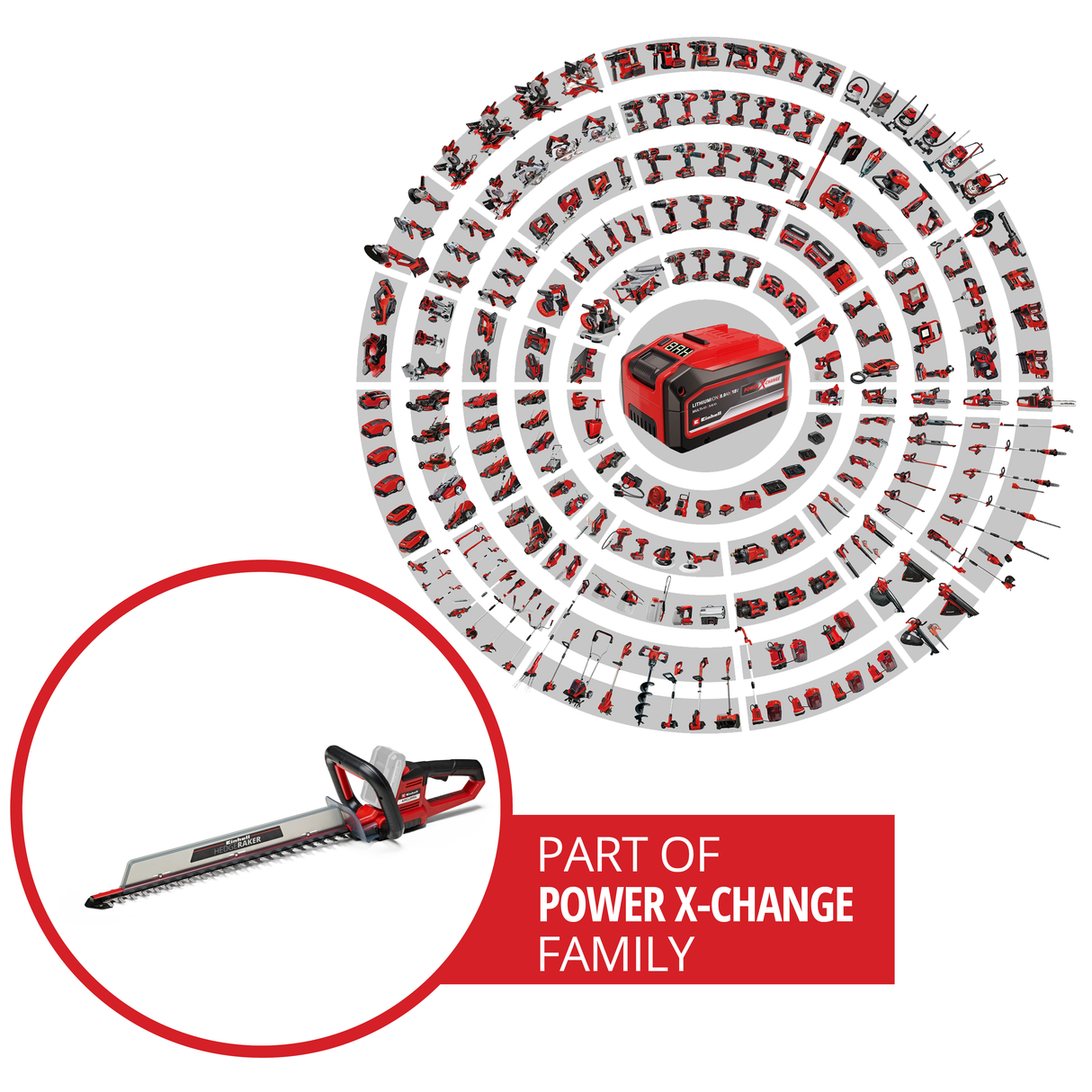 Masina de tuns gard viu pe acumulator Einhell ARCURRA 18/55 Power X-Change (18 V, lungime de taiere 55 cm, distanta intre dinti 18 mm, incl. colector de resturi vegetale, maner frontal subtire, fara acumulator