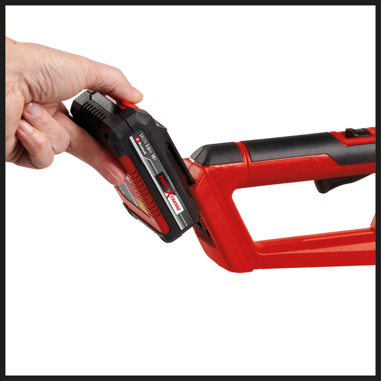 Masina de tuns gard viu pe acumulator Einhell GC-CH 18/50 Li Solo Power X-Change (Li-ion, cutie de viteze metalica, capac de lama din aluminiu, incl. tolba fara acumulator sau incarcator