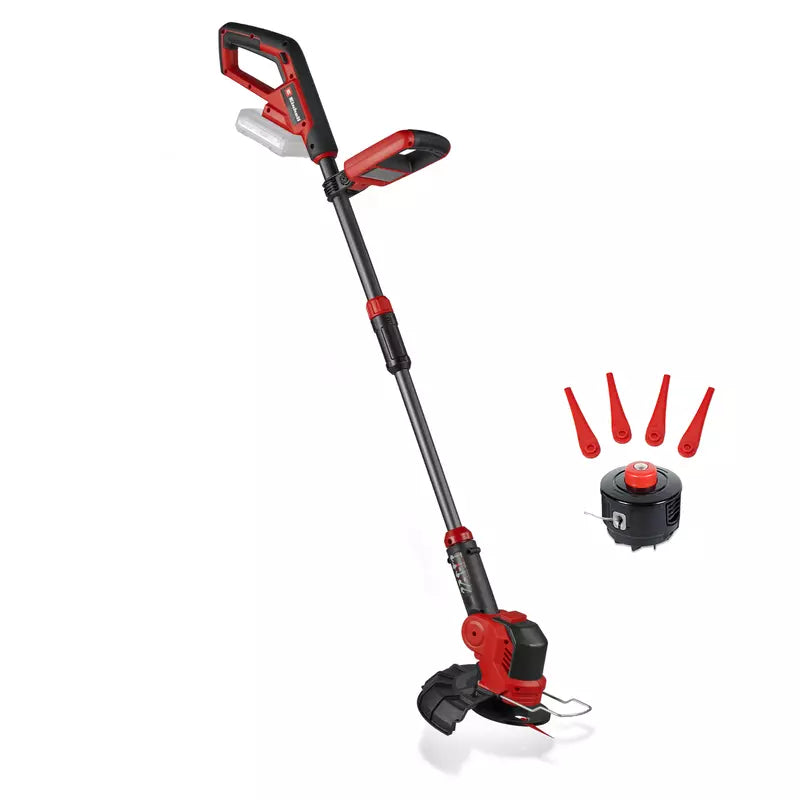 Trimmer pe acumulator Einhell GE-CT 18/25-1 Li-Solo Power X-Change, 18 V, latime taiere 25 cm, cap motor rotativ si inclinabil, inclusiv 20 lame plastic de rezerva, 1 bobina fir trimmer, fara baterie - imagine 1