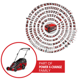 Masina de tuns iarba pe acumulator Einhell GE-CM 43 Li M Kit Power X-Change, 36V, latime de taiere 43 cm, pana la 600 m², fara perii, kit de mulcire, colector de iarba de 63L, inaltime de taiere 25-75 mm, inclusiv 2 baterii de 4,0 Ah + 2 incarcatoare