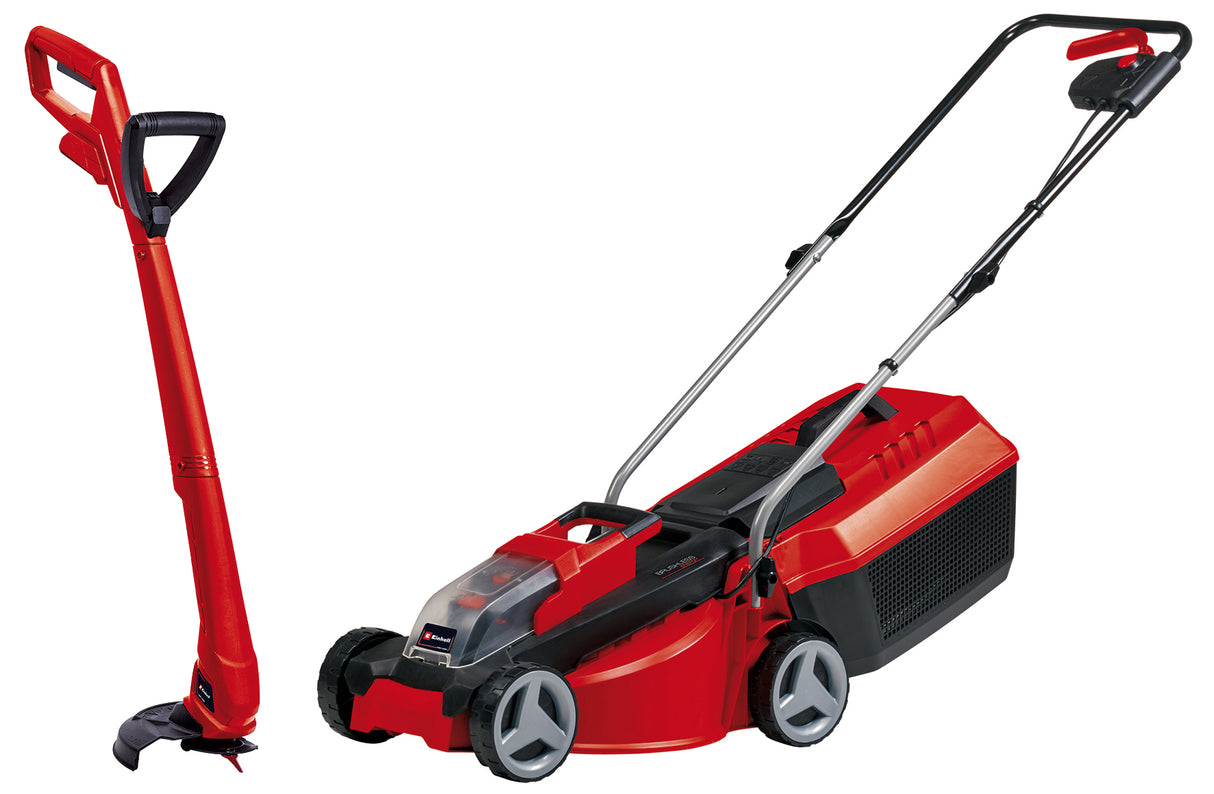 Set masina de tuns iarba/gazon pe acumulator Einhell GE-CM 18/30 Li + trimmer de tuns iarba/gazon pe acumulator GC-CT 18/24 Li P Power X-Change (18 V, latime de taiere de 30 cm si 24 cm, 1x acumulator de 3,0 Ah si incarcator