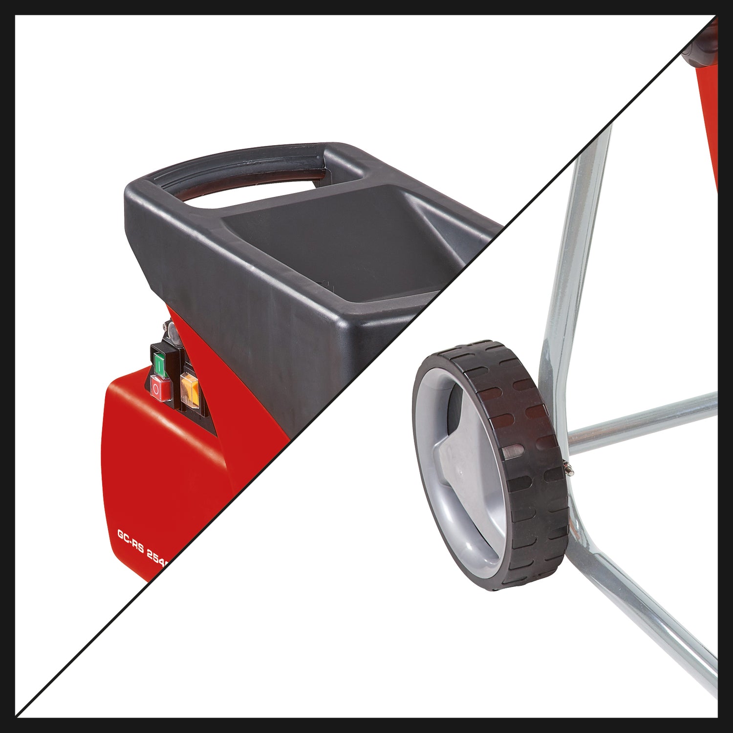 Tocator electric de crengi si resturi vegetale silentios Einhell GC-RS 2540, rola de taiere, comutator de directie, deschidere mare a buncarului, sasiu robust, inclusiv sac pentru deseuri de gradina