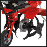 Motosapa pe benzina Einhell GC-MT 2236, 2,2 kW, rezervor de 2 l, motor OHV monocilindric in 4 timpi, saboti de frana reglabili pe inaltime si manere stabile, functie de oprire a lamei cultivatorului