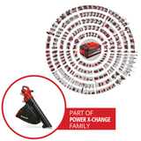 Suflanta/aspirator de frunze pe acumulator Einhell VENTURRO 18/210 Power X-Change (Li-ion, 18 V, capacitate de aspirare 500 m³/h, sac de colectare 45 l, functie de suflare pana la 210 km/h, fara acumulator sau incarcator