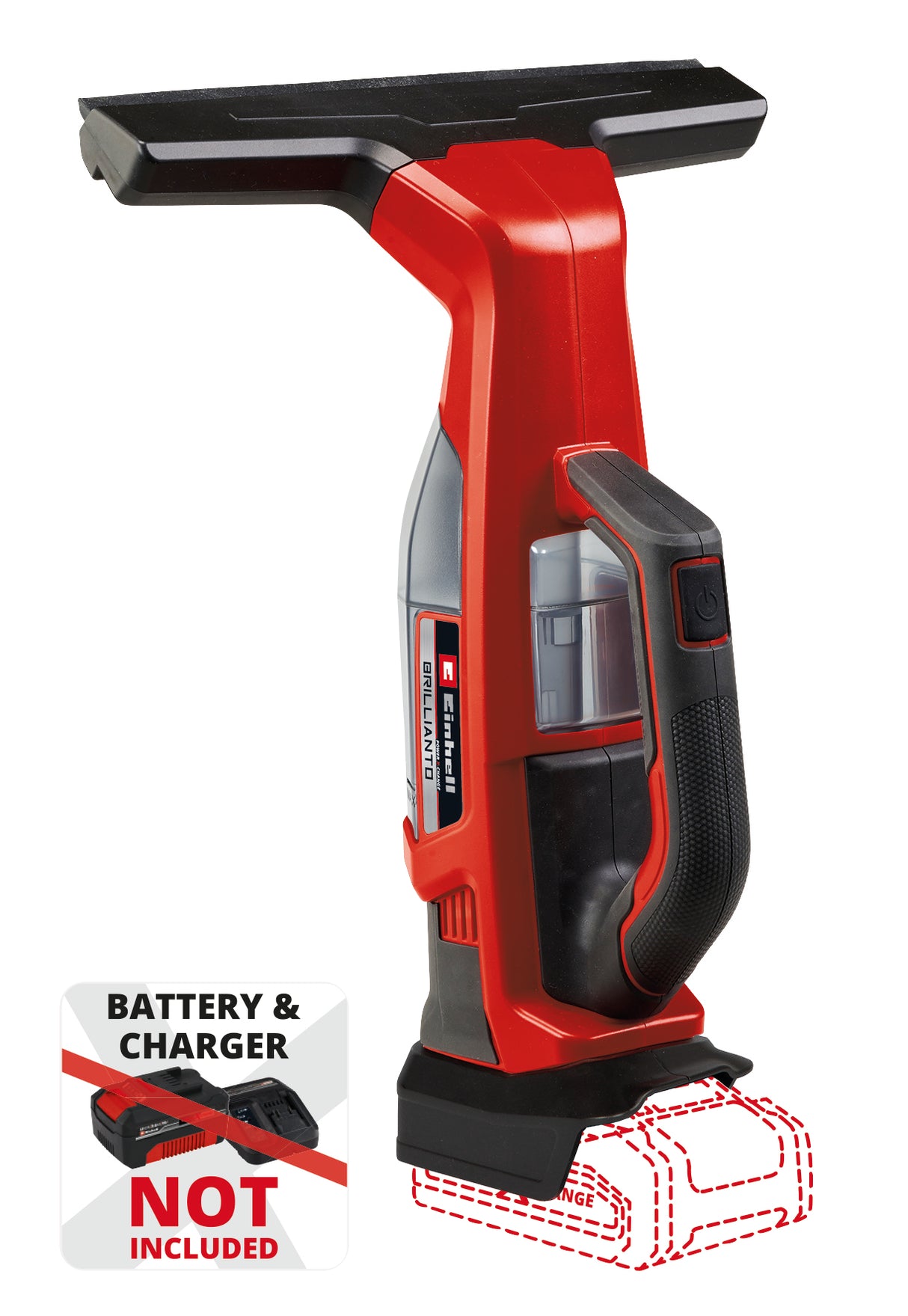 Aparat de curatat geamuri fara fir Einhell BRILLIANTO Power X-Change (18 V, duza de aspirare lunga de 28 cm, curatare fara urme, incl. sticla de pulverizare cu laveta din microfibra, fara acumulator)