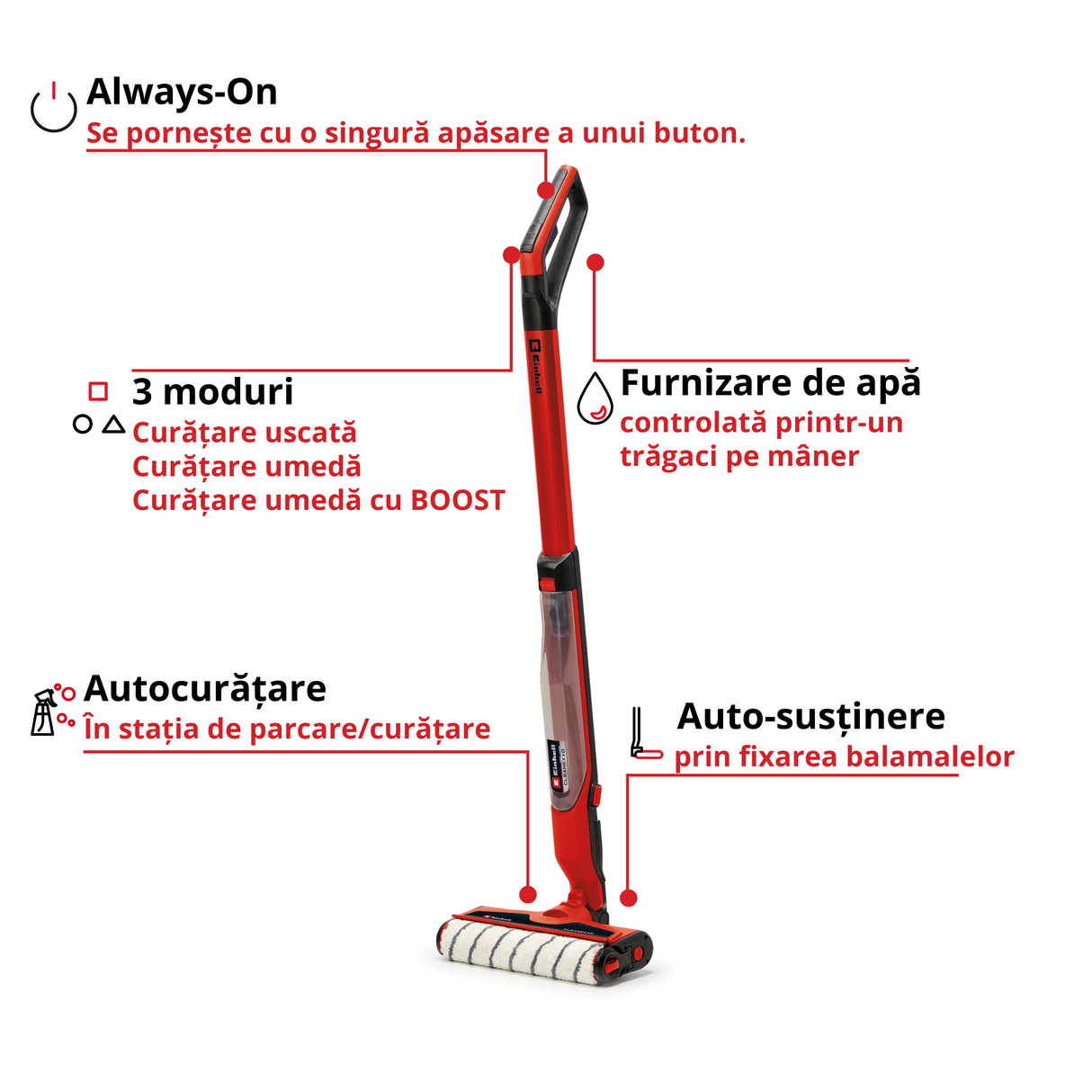 Masina de spalat podele dure pe acumulator Einhell CLEANEXXO Power X-Change (18 V, rola perie 290 mm, mod BOOST, functie de autocuratare, alimentare cu apa reglabila, fara acumulator