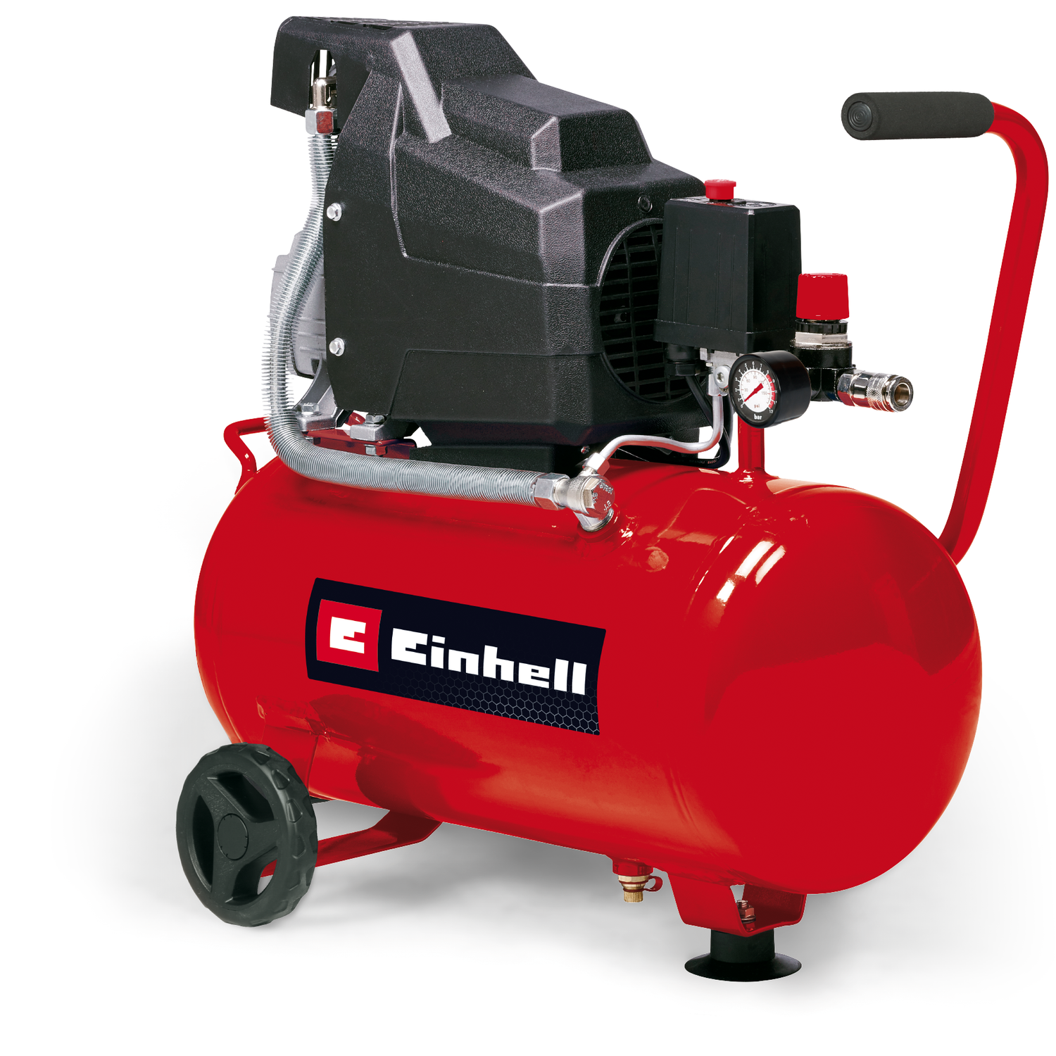 Compresor Einhell TC-AC 190/24/8, max. 8 bar, rezervor de 24 l, lubrifiere cu ulei, reductor de presiune, manometru + cuplaj rapid, supapa de sens unic/de siguranta, picior de cauciuc