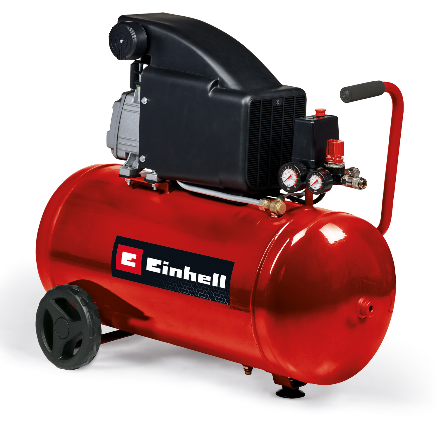 Compresor Einhell TC-AC 270/50/8, max. 8 bar, 1,8 kW, capacitate de aspiratie 270 l/min, rezervor de 50 litri, surub de drenaj integrat, manometru, cuplaj rapid