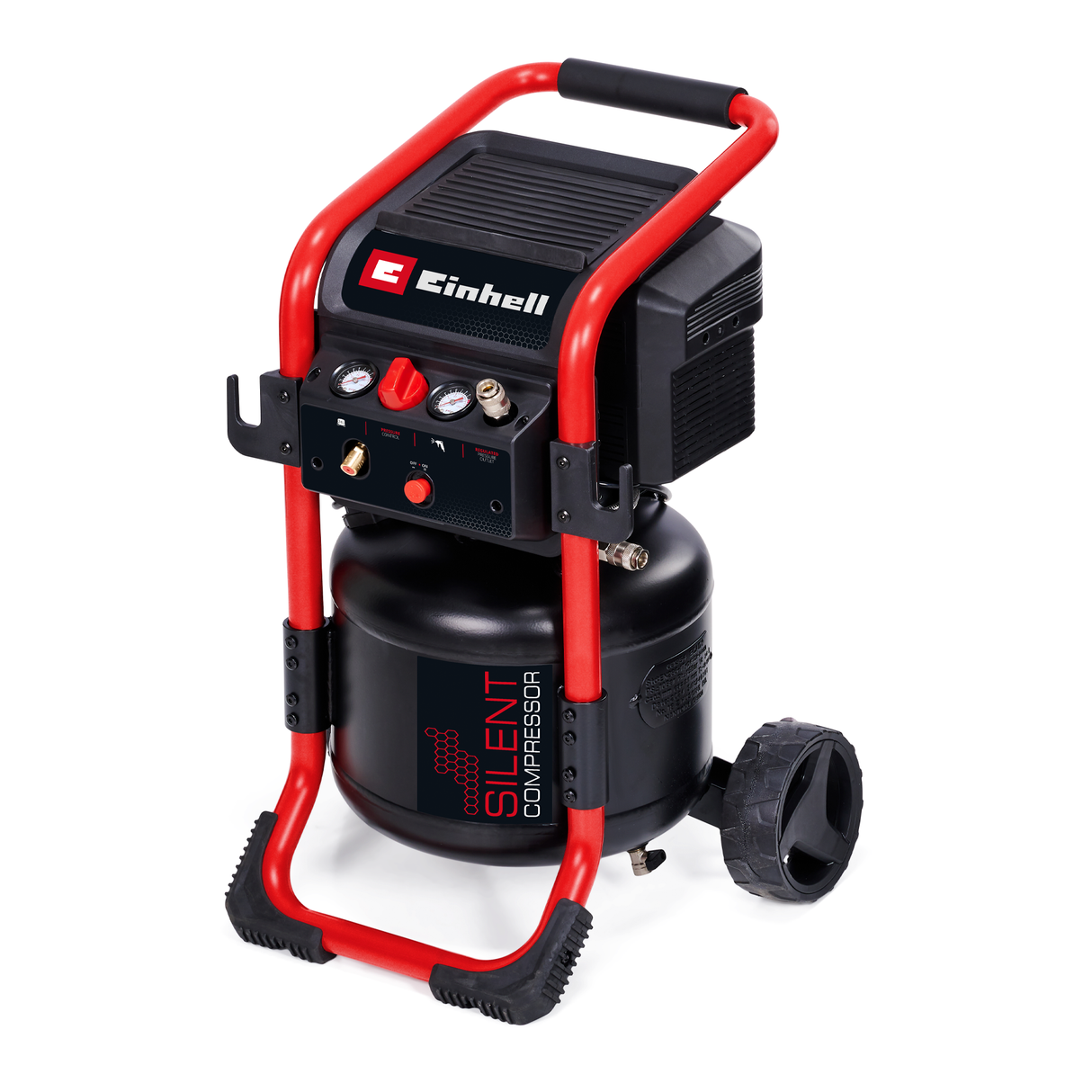 Compresor Einhell TE-AC 240/24 Silent, 1.500 W, max. 10 bar, rezervor de 24 l, fara ulei, capacitate de aspirare 240 l/m, compresor silentios de 70 dB, 2 manometre, reductor de presiune