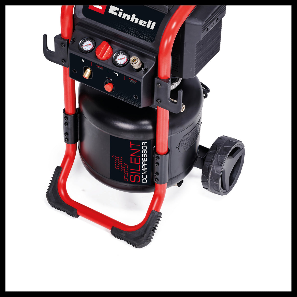 Compresor Einhell TE-AC 240/24 Silent, 1.500 W, max. 10 bar, rezervor de 24 l, fara ulei, capacitate de aspirare 240 l/m, compresor silentios de 70 dB, 2 manometre, reductor de presiune