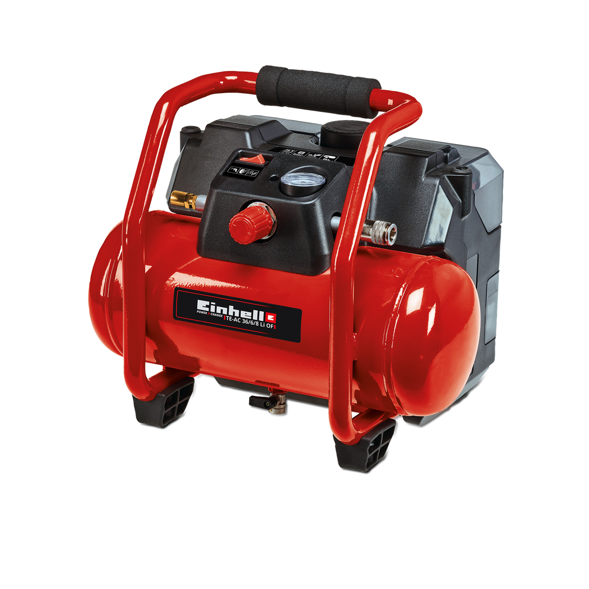 Compresor pe acumulator Einhell TE-AC 36/6/8 Li OF set power X-Change (2x18V, litiu-ion, max. 8 bar, rezervor de 6 litri, pompa fara ulei, incl. accesorii, fara acumulator sau incarcator