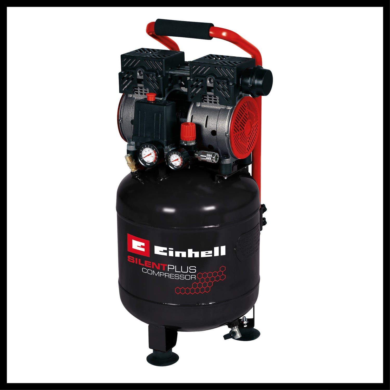 Compresor Einhell TE-AC 135/24 Silent Plus, compresor silentios cu 750 W, max. 8 bar, motor fara ulei/service, rezervor de 24 l, manometru si cuplaj rapid, supapa de siguranta