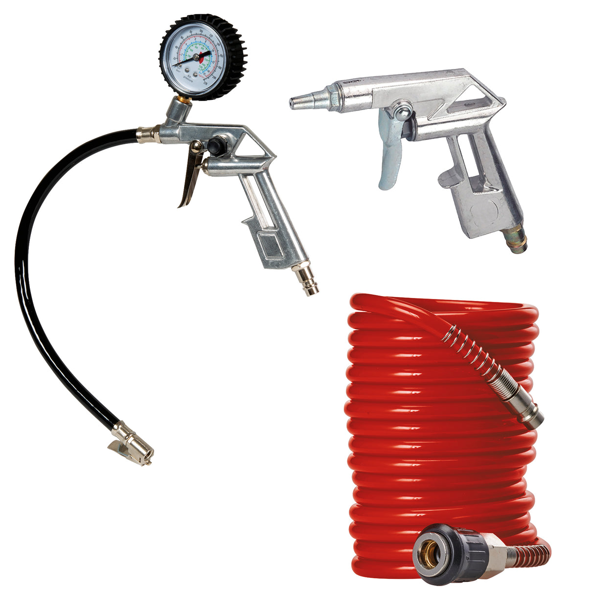 Set de aer comprimat original Einhell din 3 piese (Accesorii pentru compresoarele cu presiune 8 bar, inclusiv pistol de suflare cu aer, dispozitiv de umflare anvelope si furtun de aer comprimat)