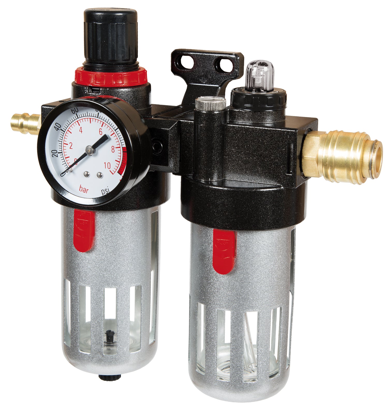 Eredeti Einhell kombinált karbantartó egység kenőanyaggal (kompresszor tartozékok, R 3/8"-os csatlakozó, beépített nyomásmérő az üzemi nyomáshoz, max. bemeneti nyomás 10 bar)