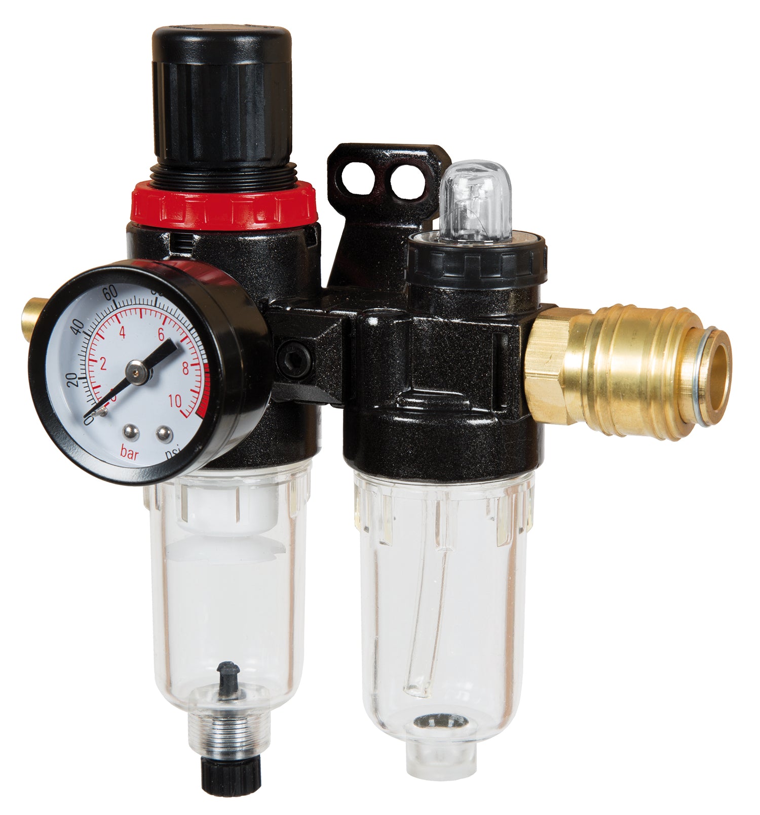 Eredeti Einhell kombinált karbantartó egység kenőanyaggal (kompresszor tartozékok, R 1/4"-os csatlakozó, beépített nyomásmérő az üzemi nyomáshoz, max. bemeneti nyomás 10 bar)