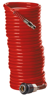 Furtun spiralat original Einhell 8 m (accesoriu pentru compresor, lungime 8 m, diametru interior 6 mm, fabricat din material PU, presiune de lucru max. 10 bar, incl. cuplaj rapid si niplu dop)