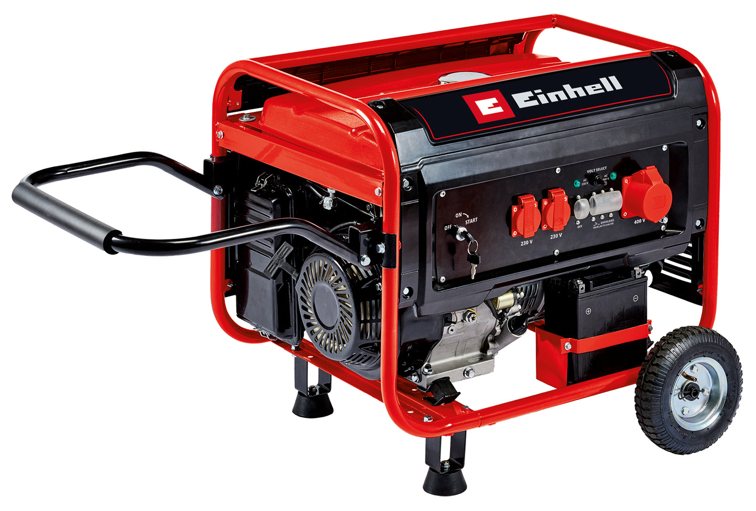 Generator de curent Einhell TC-PG 55/E5, benzina (un motor puternic, robust si cu emisii reduse in 4 timpi, 2x 230V + 1x priza de 400V, rezervor de 25 l, AVR/sistem de intrerupere la nivel scazut de ulei