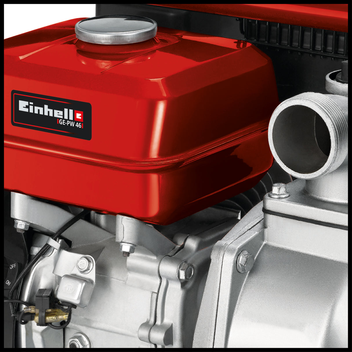 Pompa de apa pe benzina Einhell GE-PW 46, 4,6 kW, motor in 4 timpi, debit maxim 23.000 l/h, rezervor de 3,6 l, protectie la nivel scazut de ulei, incl. adaptor furtun/filet exterior