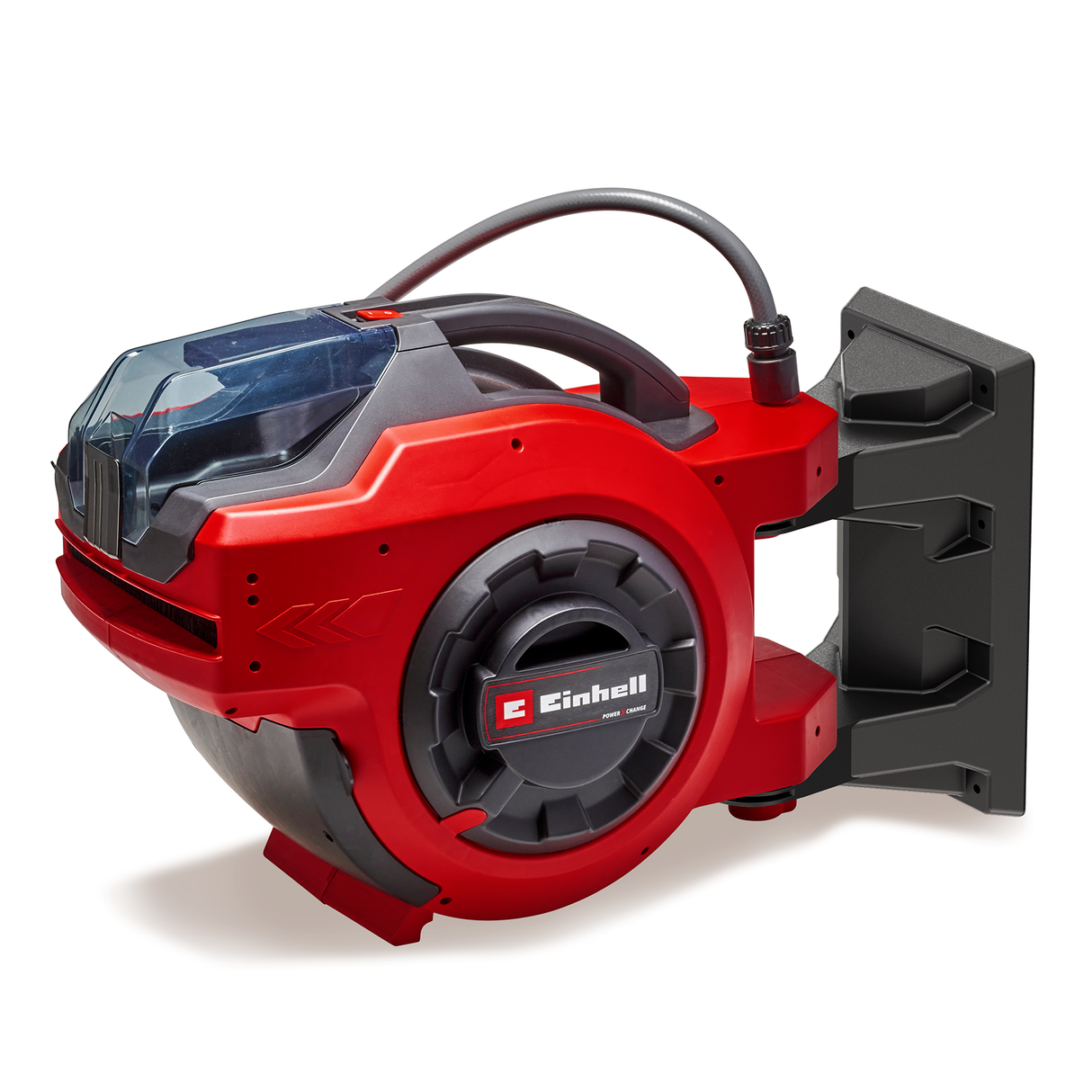 Tambur de furtun pe acumulator Einhell GE-HR 18/30 WH Li-Solo (18 V, infasurare automata a furtunului, rotire la 180°, suport de perete, furtun de conectare de 1,5 m, fara acumulator si furtun