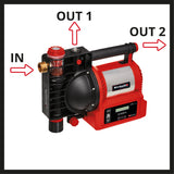 Einhell GE-AW 1246 N FS háztartási vízszivattyú, 1200 watt, vízszintjelző, szennyeződés-/szívásjelző, szárazon futás elleni védelem, forrázás elleni védelem, előszűrő visszacsapó szeleppel, áramlásérzékelő