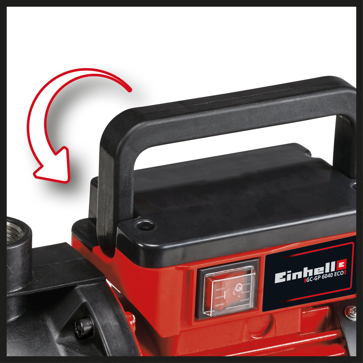 Pompa de gradina Einhell GC-GP 6040 ECO, 600W, indicator nivel apa, maner pliabil, orificiu de umplere/scurgere apa, intrerupator pornit/oprit, protectie la inghet, termostat