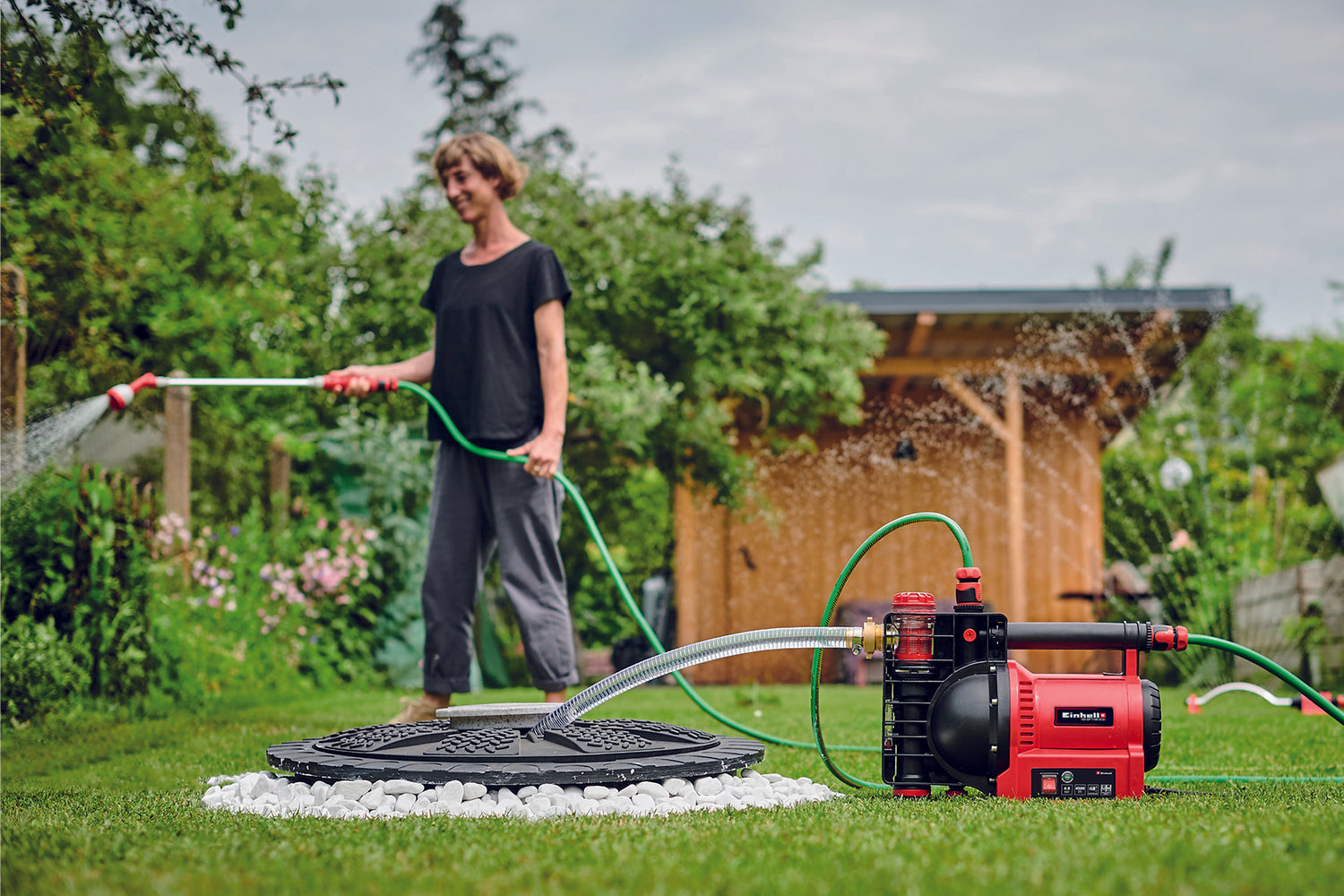 Pompa de gradina Einhell GE-GP 1145 ECO, 1.100 W, indicatori de umplere cu apa/murdarie/aspiratie, protectie termica/anti-inghet, surub de umplere cu apa, prefiltru cu supapa de sens unic