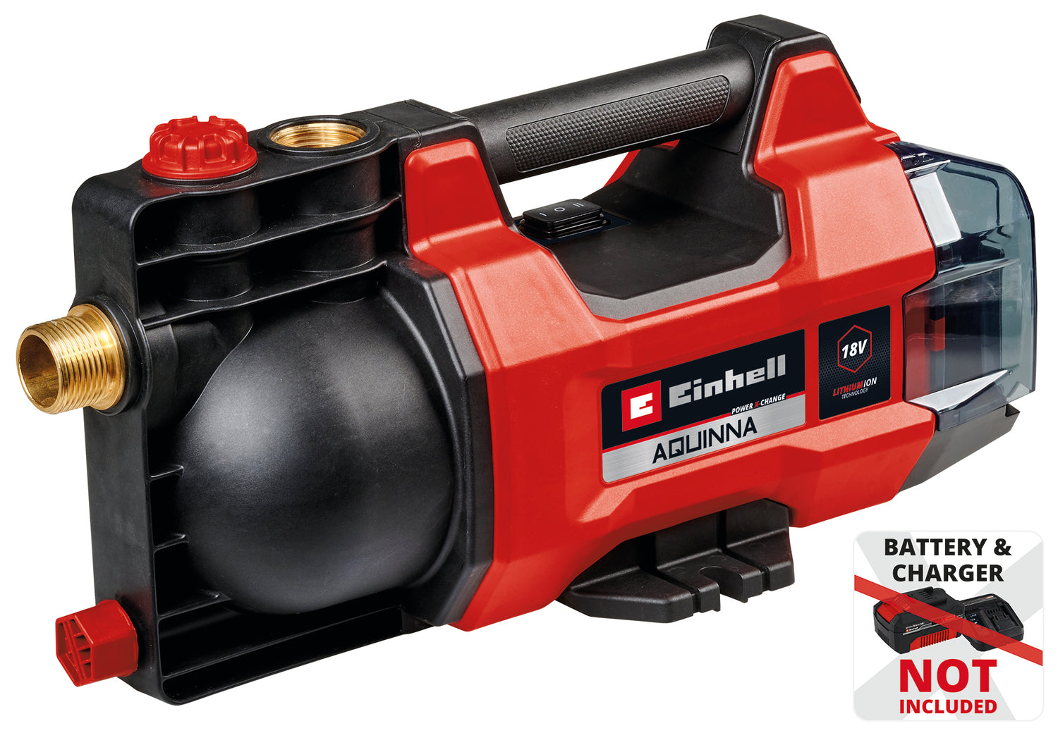Pompa de gradina pe acumulator Einhell AQUINNA 18/28 Power X-Change (18 V, debit max. 2.800 l/h, inaltime max. 25 m, mod ECO/BOOST, protectie la inghet, protectie la suprasarcina fara acumulator