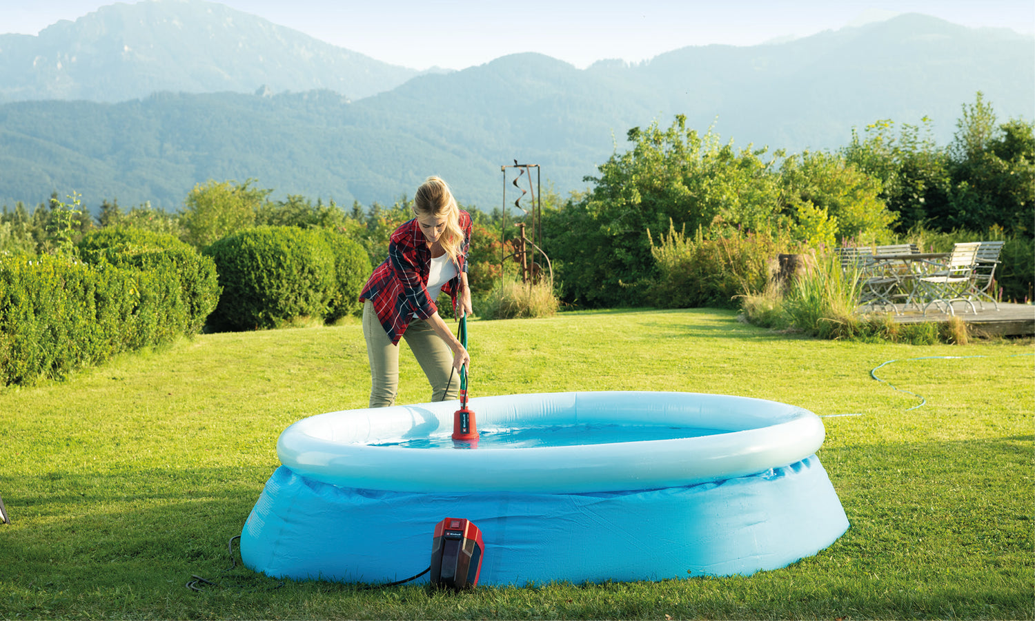 Pompa de apa curata pe acumulator Einhell GE-SP 18 Li-Solo Power X-Change (Li-ion, 18 V, inaltime maxima de pana la 8 m, max. 5.000 L/h, cablu de conectare de 5 m, fara acumulator sau incarcator