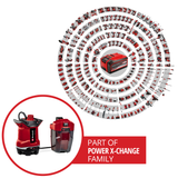 Einhell GE-DP 18/25 Li-Solo Power X-Change akkus szennyvízszivattyú (18 V, áramlási sebesség 7500 l/h, magasság 5 m, ECO és BOOST üzemmód, akkumulátor nélkül)