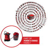 Einhell GE-DP 18/25 LL Li-Solo Power X-Change akkus szennyvízszivattyú (18 V, 7500 l/h áramlási sebesség, sík szívóerő, 5 m szállítási magasság, ECO és BOOST üzemmód, akkumulátor nélkül)