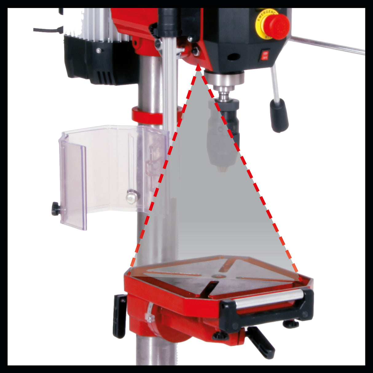Masina de gaurit cu coloana Einhell TE-BD 750 E, 750 W, 450 - 2500 rpm, motor cu inductie, control infinit al vitezei, mandrina cu schimbare rapida pentru burghie de la 1 mm la 16 mm, mandrina MK2, opritor de adancime