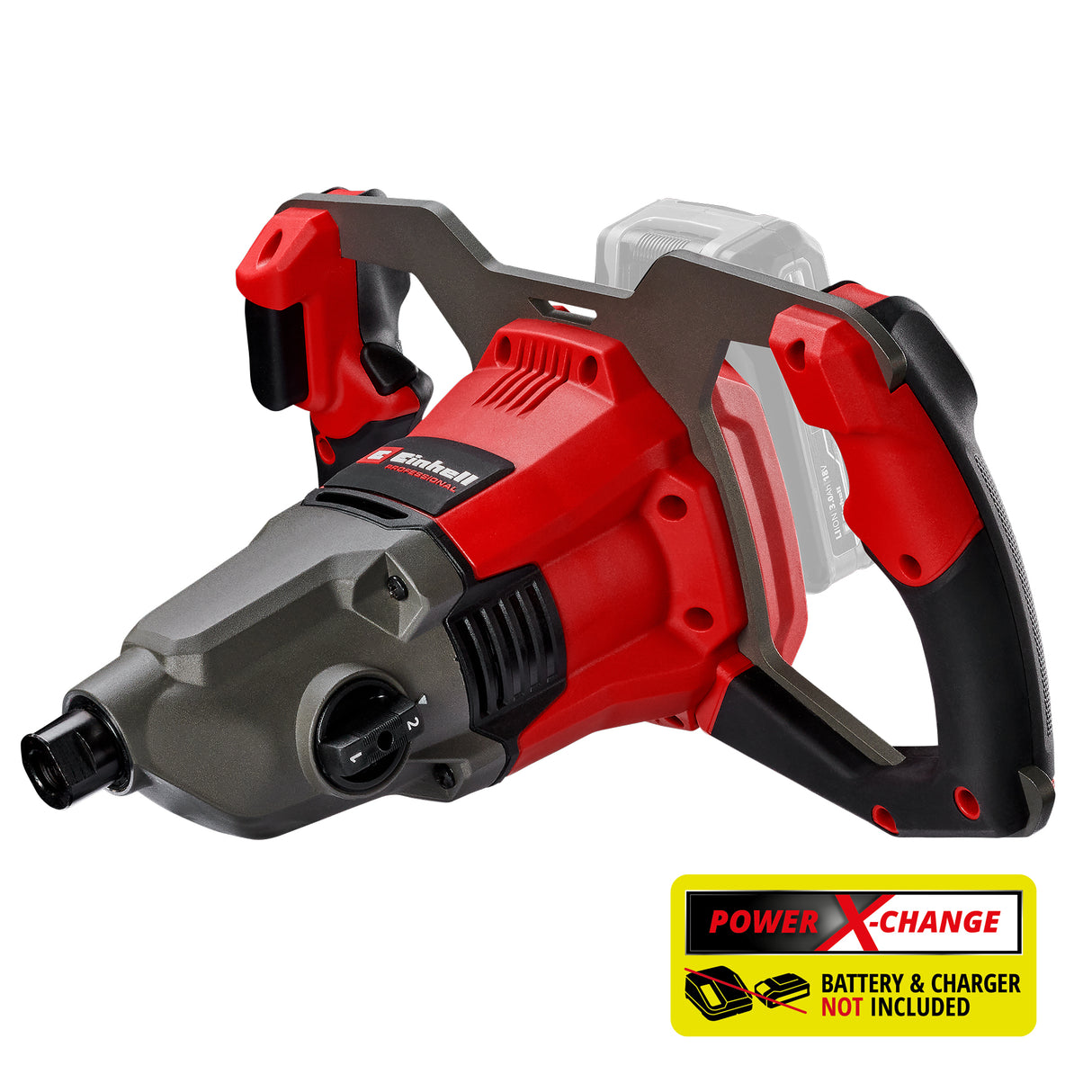 Akkumulátoros festék- és habarcskeverő Einhell Professional TP-MX 18-2 Li BL Solo Power X-Change2 sebességfokozat, szénkefe nélküli motor, max. 720 fordulat/perc, sebességszabályozás, Ø120 mm keverőszárral, akkumulátor nélkül