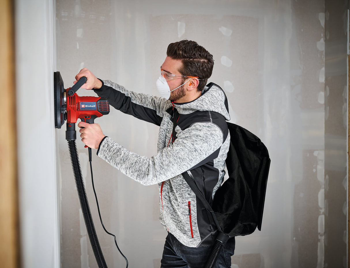 Einhell TC-DWS 225 fal-/gipszkartoncsiszoló (1220 W, csiszolókorong kefegyűrűvel, beépített porelszívás, 6 db 225 mm átmérőjű csiszolópapírral)