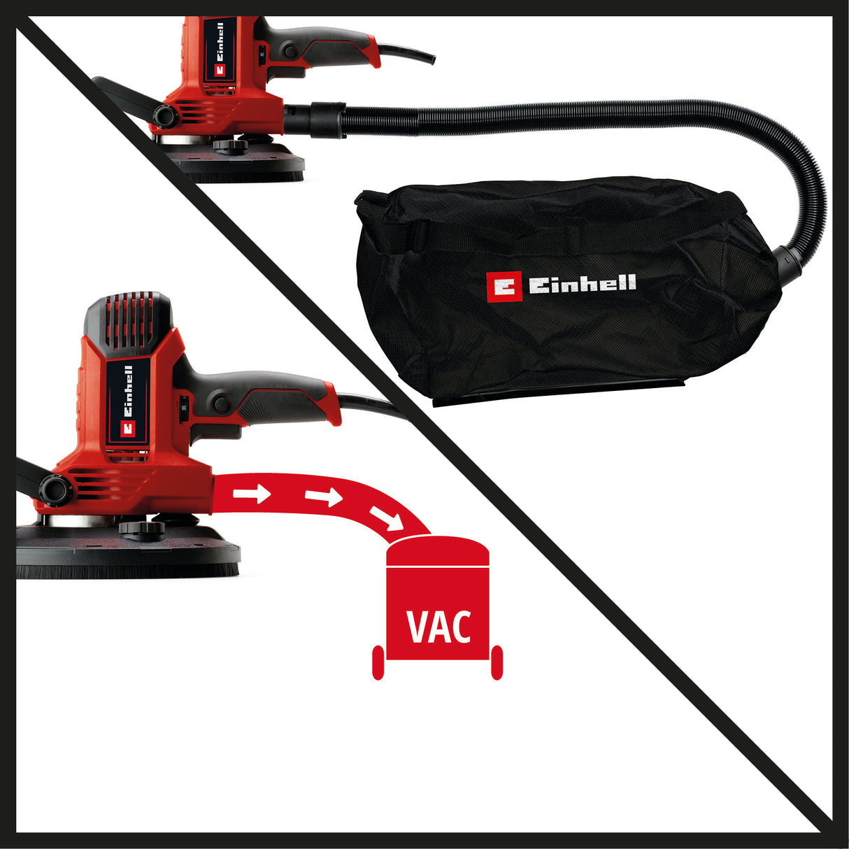 Einhell TC-DWS 225 fal-/gipszkartoncsiszoló (1220 W, csiszolókorong kefegyűrűvel, beépített porelszívás, 6 db 225 mm átmérőjű csiszolópapírral)